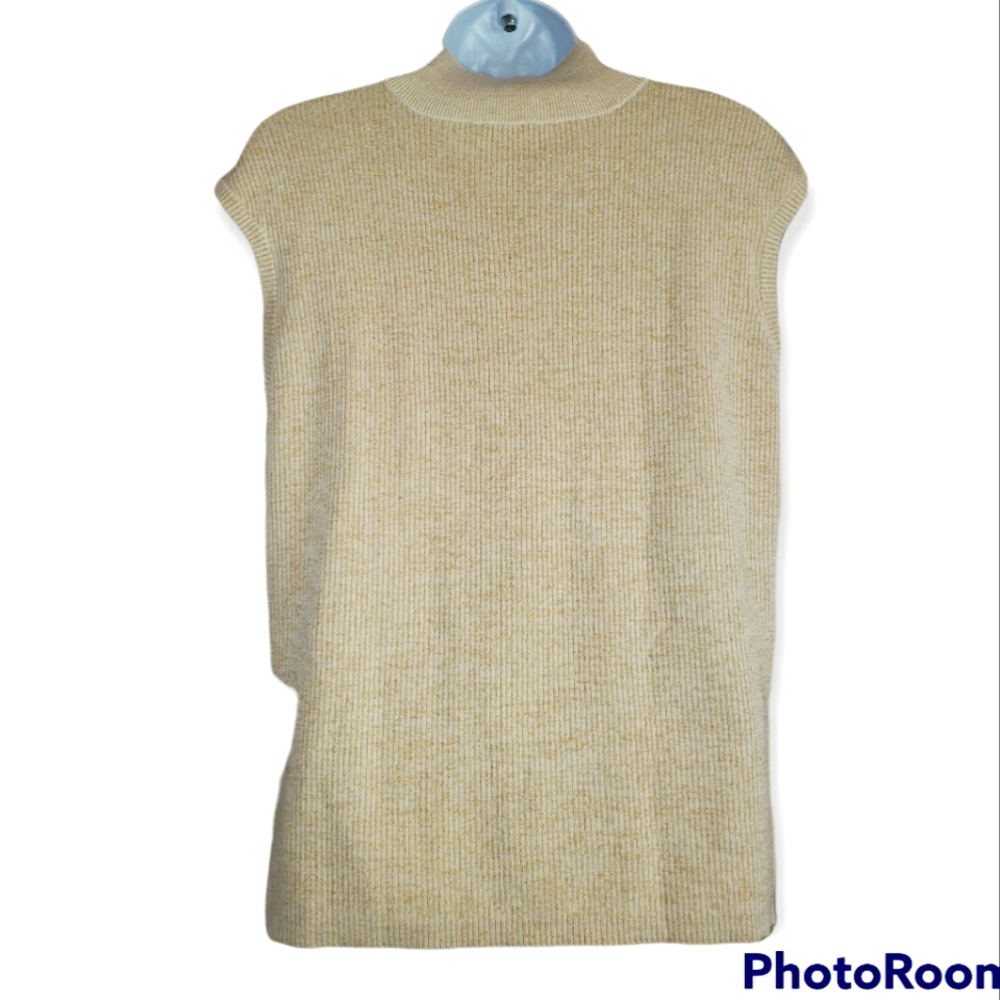 NWOT Coldwater Creek cream & gold metallic mock neck silk sweater Womens… - Picture 2 of 7